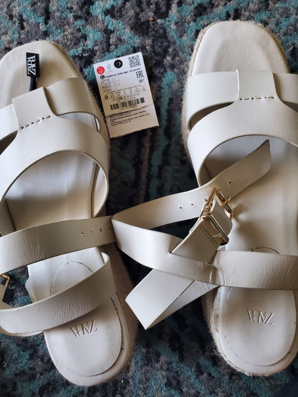ZARA Cream Buckle Espadrille Sandals